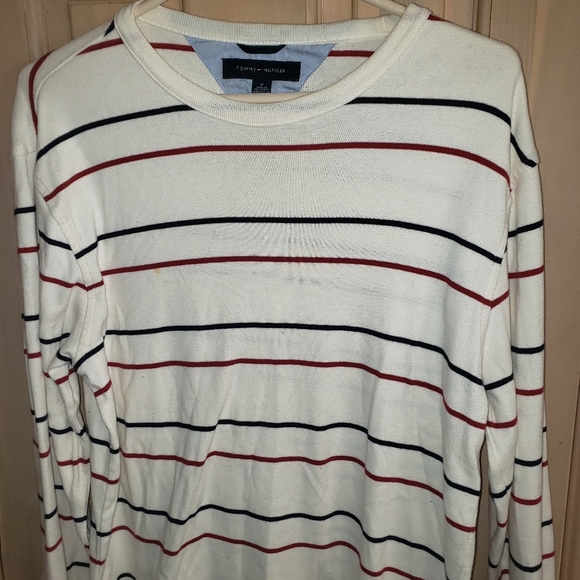 Mens sz med striped Tommy Hilfiger Sweater red blue off white - Picture 4 of 6